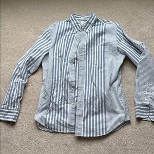 J. Crew Navy and White Striped Oxford Buttondown Shirt Size Large Slim